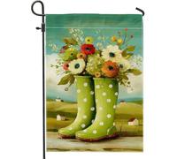 Bandieras Da Cortile Spring Summer Florals Green Polka Dot Rain Boots With Flowers Garden Flag Durevole Divertente Bandieras Decorativo Bandiera Garden Per Spiaggia Patio 30X45Cm