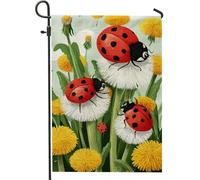 Bandieras Da Cortile Spring Summer Ladybug, Red Friendly Insects Dandelion Divertente Bandieras Alta Qualità Bandiera Garden Durevole Garden Flag Per Esterni Prato Spiaggia 30X45Cm