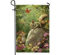 Bandieras Da Cortile Spring Summer Squirrel Colorful Florals Butterfly Divertente Bandieras Durevole Bandiera Garden Decorativo Bandiera Di Benvenuto Per Spiaggia Esterni 30X45Cm