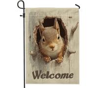 Bandieras Da Cortile Squirrel Nature Rustic Tree Hole Spring Brown Burlap Bandiera Garden Decorativo Divertente Bandieras Durevole Bandiera Di Benvenuto Per Spiaggia Prato 30X45Cm