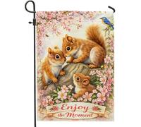 Bandieras Da Cortile Squirrel Spring Fanciful Cherries Bloom Rock Spring Brown Bandiera Garden Durevole Striscione Alta Qualità Bandiera Di Benvenuto Per Patio Prato 30X45Cm