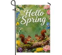 Bandieras Da Cortile Squirrel Spring Fanciful Flower Log Spring Green Bandiera Garden Tutte Le Stagioni Bandiera Di Benvenuto Durevole Garden Flag Per Spiaggia Patio 30X45Cm