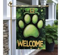 Bandieras Da Cortile St Patricks Day Welcome Green Paw Print With Hat For Dog Lovers Irish Holiday Porch Patio Lawn Tutte Le Stagioni Garden Flag Alta Qualità Striscione Per Veranda Patio S
