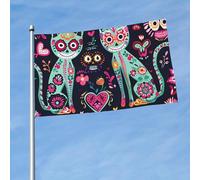 Bandieras Da Cortile Sugar Skull Cat Mandala Flower Garden Flag Durevole Striscione Decorativo Bandiera Di Benvenuto Per Prato Veranda Patio 90X150 CM