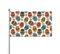 Bandieras Da Cortile Sugar Skulls Day Of The Dead Summer Garden Flag Tutte Le Stagioni Divertente Bandieras Anniversario Striscione Per Veranda Esterni Spiaggia 90X150 Cm