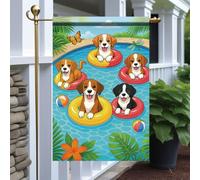 Bandieras Da Cortile Summer Pool Dogs Cute Puppies In Float Rings For Beach Pool Party Patio Lawn Seasonal Decorativo Striscione Alta Qualità Bandiera Di Benvenuto Per Patio Prato M