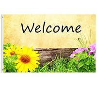 Bandieras Da Cortile Summer Spring Flowers Grass And Green Leaves On The Wooden Wall Bandiera Di Benvenuto Alta Qualità Bandiera Garden Per Prato Esterni Veranda 90X150 CM