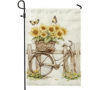 Bandieras Da Cortile Sunny Yellow Sunflower Bicycles, Spring Summer Florals Garden Flag Durevole Bandiera Di Benvenuto Tutte Le Stagioni Bandiera Garden Per Veranda Spiaggia Patio 30X45Cm