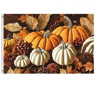Bandieras Da Cortile Thanksgiving Day Scene With Autumn Leaves Pumpkins And Pine Cones Bandiera Garden Alta Qualità Striscione Per Veranda Spiaggia Prato 90X150 CM