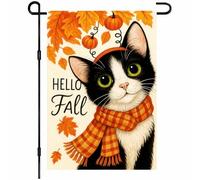 Bandieras Da Cortile Thanksgiving Fall Hello Fall Cat Black Tutte Le Stagioni Striscione Alta Qualità Bandiera Di Benvenuto Per Spiaggia Esterni M