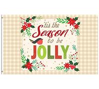 Bandieras Da Cortile Tis The Season To Be Jolly Winter Christmas Holly Berry Bird Flower Plaid Divertente Bandieras Bandiera Di Benvenuto Durevole Per Prato Esterni 90X150 Cm