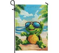 Bandieras Da Cortile Tropical Turtle Cute Green Sea Turtle With Sunglasses Divertente Bandieras Decorativo Bandiera Di Benvenuto Durevole Bandiera Garden Per Prato Patio 30X45Cm