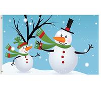 Bandieras Da Cortile Two Cute Christmas Snowman In Winter Snow Snowflake Scarf Hat Divertente Bandieras Striscione Anniversario Per Esterni Patio 90X150 Cm
