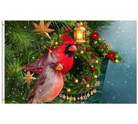 Bandieras Da Cortile Two Red Birds Cardinal Spruce Pine Bird House Feeder Christmas Decorations Divertente Bandieras Garden Flag Alta Qualità Per Spiaggia Patio 90X150 Cm