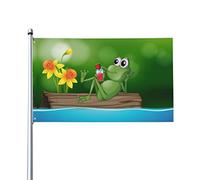 Bandieras Da Cortile Vector-Cute-Frog-Drinking-Juice-On-The-Log Summer Garden Flag Anniversario Bandiera Di Benvenuto Tutte Le Stagioni Divertente Bandieras Per Prato Veranda Esterni 90X150 Cm