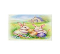 Bandieras Da Cortile Vintage Easter Bunnies Eggs Divertente Bandieras Decorativo Garden Flag Anniversario Bandiera Di Benvenuto Per Prato Esterni Spiaggia 90X150 Cm