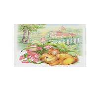 Bandieras Da Cortile Vintage Easter Bunnies Tulips Divertente Bandieras Durevole Striscione Alta Qualità Garden Flag Per Patio Spiaggia Esterni 90X150 Cm