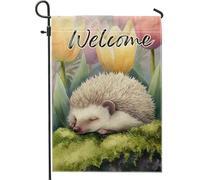 Bandieras Da Cortile Welcome Hedgehog, Pastel Tulips Spring Striscione Anniversario Bandiera Di Benvenuto Tutte Le Stagioni Divertente Bandieras Per Spiaggia Patio Esterni 30X45Cm