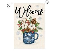 Bandieras Da Cortile Welcome Hello Winter Cotton Pinecones Mug Snowflakes Tutte Le Stagioni Bandiera Di Benvenuto Decorativo Striscione Per Prato Esterni S