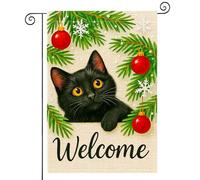 Bandieras Da Cortile Welcome Merry Christmas Cat Black Ornament Snowflake Alta Qualità Bandiera Garden Anniversario Bandiera Di Benvenuto Per Patio Spiaggia S