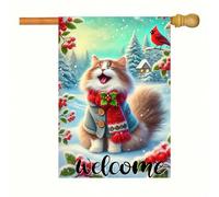 Bandieras Da Cortile Winter Christmas Snowy Forests Scene With Red Winter Bird Welcome Winters Cat Durevole Bandiera Garden Anniversario Divertente Bandieras Per Patio Esterni S