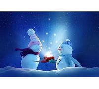 Bandieras Da Cortile Winter Landscape Two Snowmen Open The Gift Box Divertente Bandieras Tutte Le Stagioni Garden Flag Per Patio Spiaggia Esterni 90X150 CM