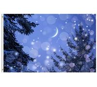 Bandieras Da Cortile Winter Seasonal Snowy Snowflake Moon Tree On Christmas Night Bandiera Di Benvenuto Durevole Divertente Bandieras Per Esterni Patio Spiaggia 90X150 CM