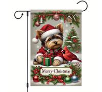 Bandieras Da Cortile Yorkshire Terrier Dog With Present And Cardinal Garden Flag Tutte Le Stagioni Bandiera Garden Durevole Striscione Per Spiaggia Patio Prato 90X150Cm