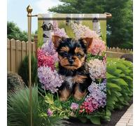 Bandieras Da Cortile Yorkshire Terrier With Spring Flowers For Puppy Lovers Home Lawn Porch Tutte Le Stagioni Striscione Decorativo Garden Flag Per Spiaggia Patio S