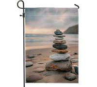 Bandieras Da Cortile Zen Stone Stacking, Tranquil Beach Scene Garden Flag Tutte Le Stagioni Divertente Bandieras Decorativo Striscione Per Patio Spiaggia Esterni 30X45Cm
