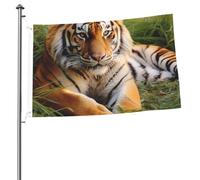 Bandiere 2 x 3 Ft Outdoor Double Sided Bandiera Benvenuto Yard Bandiere con occhielli in ottone tigre posa sull'erba Bandiera Decorazioni Yard Bandiera per Matrimonio Stagionale Vacanze Esterne