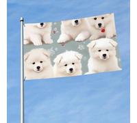 Bandiere 3 x 5 Ft Outdoor Double Sided Bandiera Benvenuto Yard Bandiere con occhielli in ottone Piccolo Cani Bianchi Modello Bandiera Decorazioni Yard Bandiera per Matrimonio Stagionale Vacanze