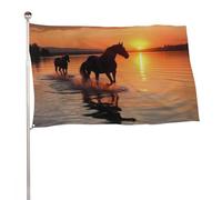 Bandiere 50 x 80 cm Bandiera Esterna Giardino Banner Decorazione Bandiere Tramonti Lago Cavalli Benvenuto Yard Bandiere 200D Poliestere Resistente Bandiere Grandi Bandiere per Cortile di Vacanza
