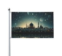 Bandiere 90 x 152 cm 200D Heavy Banner Decorazione Outdoor Bandiera Una moschea con luna e stelle Bandiera Benvenuto Yard Bandiere con occhielli in ottone Bandiera da giardino per tutte le stagioni