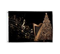 Bandiere a forma di arpa per esterni, eleganti e festive, albero di Natale, note musicali, bandiere dorate di Natale con corda striscione resistente allo sbiadimento, decorazione per terrazza, patio