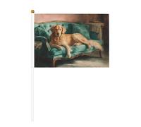 Bandiere a forma di cane che si rilassa sul divano, colore verde acqua, piccole bandiere da tenere in mano, mini bandiere su bastone per feste, attività di squadra, sfilate, decorazione per le vacanze