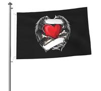 Bandiere a forma di cuore con ali per esterni, 2x3 piedi, resistenti, bifacciali, per casa, cortile, festival, decorazioni da giardino, bandiera di benvenuto