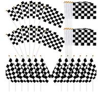 Bandiere a scacchi su bastoni 40 pezzi Mini bandiere da corsa a scacchi bianche e nere Bandiere da corsa portatili Decorazioni per feste