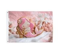 Bandiere a sirena per esterni, con graziosi fiocchi di zenzero e fiocchi di neve, invernali, color pesca, bandiere decorative per esterni, con occhielli, per portico, balcone, terrazza, patio, 6 x 90