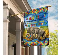 Bandiere All'Aperto Bandiere Pirati Divertente Bandiera Da Giardino Puzzle Colorato Con Famiglia Di Elefanti Per La Consapevolezza Dell'Autismo. L'Autismo Arriva Con Una Famiglia. S