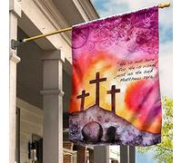 Bandiere All'Aperto Deluxe Bandiera Da Giardino Vintage Bandiera Da Cortile Decorazione Per Fattoria Esterni Camera Da Letto Non È Qui, È Risorto. Croci Rosa, Arancio, Cielo, Gesù. M