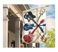 Bandiere All'Aperto Divertente Bandiera Da Giardino Durevole Bandiere Pirati Chitarra Elettrica Con Chitarra A Tre Colori In Spartiti Musicali Modello Vintage S