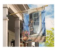 Bandiere All'Aperto Doppio Lato Bandiere Pirati Divertente Bandiera Da Cortile Decorazione Per Camera Da Letto Giardino Esterni Bassotto Vintage Con Tre Cani Da Compagnia Sulla Porta D'Ingresso M