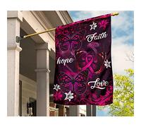 Bandiere All'Aperto Doppio Lato Bandiere Pirati Multicolore Bandiera Da Giardino Decorazione Per Patio Giardino Farfalle Contro Il Cancro Al Seno Con Nastri Rosa, Fede, Speranza E Amore M