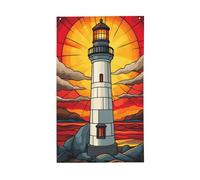 Bandiere alte in vetro colorato con faro sulla costa rocciosa per la casa, 9 x 1,5 m, striscione con occhielli per interni ed esterni, decorazioni per la casa