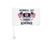 Bandiere americane del Memorial Day e clip per finestrino con croce rossa per auto, protezione solare, decorazione, striscione bifacciale da 12 x 18 pollici per camion