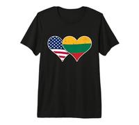 Bandiere Americane e lituane Cuori Vintage Lituania e Stati Uniti d'America Maglietta Premium