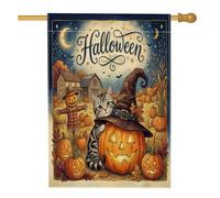 Bandiere americane per Halloween, gatti a pelo corto, cortile, cortile, casa, 28 x 40 cm, double face, per esterni, bandiere per la casa delle vacanze, bandiere per portico per la casa delle zucche