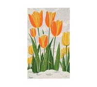 Bandiere arancioni con tulipani nella neve, striscione di auguri stagionale con occhielli, per interni ed esterni, feste e decorazioni per la casa