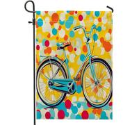 Bandiere astratte da giardino con bicicletta 30,5 x 45,7 cm, per esterni, divertenti bandiere verticali in lino per casa, bandiere colorate a pois per cortile, cortile, prato, decorazione esterna